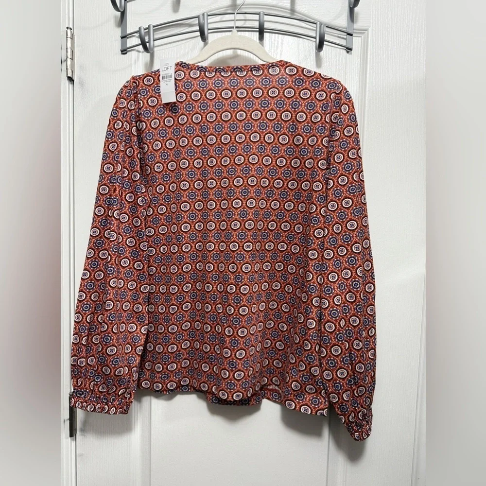 LOFT Ann Taylor Women's‎ SZ XL medallion Long puff Sleeve Blouse orange blue NWT